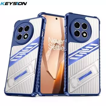 KEYSION Противоударный бронированный чехол для OnePlus 13R 5G Прозрачный ПК + Мягкий силиконовый чехол-подставка для телефона OnePlus 1+ Ace 5 Pro for OnePlus 13R синий