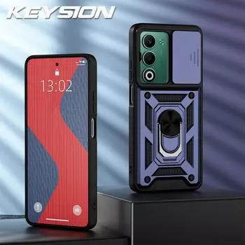 KEYSION Противоударный бронированный чехол для OPPO A5 5G A5X 5G со сдвижной защитой объектива камеры, кольцом-подставкой и задней крышкой для телефона для OPPO A5 5G A5X for OPPO A5 синий