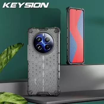 KEYSION Противоударный бронированный чехол для Realme 13 5G Силикон+ПК Прозрачный сотовый чехол для телефона для OPPO Realme 13 5G for Realme 13 5G темно серый