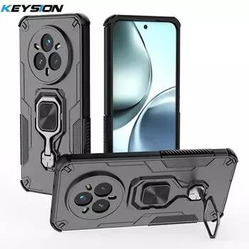 KEYSION Противоударный бронированный чехол для Realme 14 Pro+ 5G Силикон+ПК Вертикальная металлическая подставка-кольцо Чехол для телефона для OPPO Realme 14 Pro 5G for Realme 14 Pro 5G чёрный
