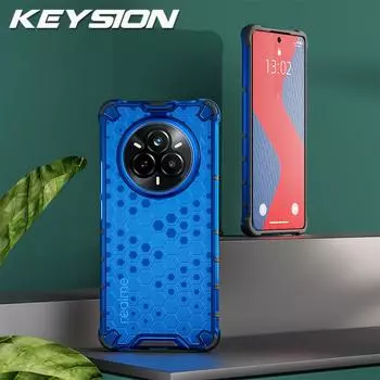 KEYSION Противоударный бронированный чехол для Realme 14 Pro+ 5G Мягкий силикон+ПК Прозрачная сотовая крышка для телефона для OPPO Realme 14 Pro 5G for Realme 14 Pro 5G синий