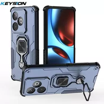 KEYSION Противоударный бронированный чехол для Realme GT 7 7T Силикон+ПК Вертикальная металлическая подставка-кольцо для телефона для OPPO Realme GT 7T 5G for Realme GT 7 синий
