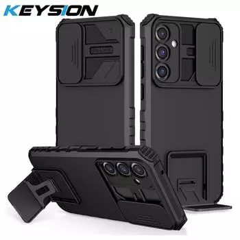 KEYSION Противоударный бронированный чехол для Samsung A56 A36 5G со сдвижной защитой объектива камеры и подставкой для просмотра видео для Galaxy A16 5G for Samsung A56 5G чёрный