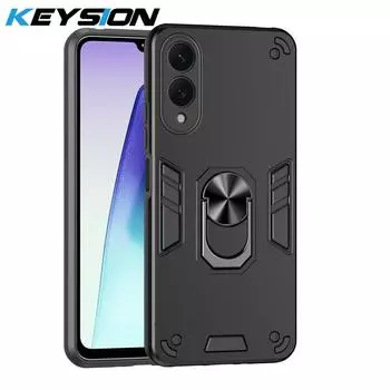 KEYSION Противоударный бронированный чехол для Samsung S25 Edge 5G Мягкий силикон+ПК Металлическое кольцо-подставка Задняя крышка для телефона Galaxy S25 Edge 5G for Galaxy S25 Edge чёрный