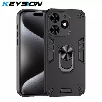 KEYSION Противоударный бронированный чехол для Spark Go 2024 20 20C Silicone + PC Camera Protection Ring Stand Phone Back Cover для Tecno Pop 8 for Spark Go 2024 чёрный