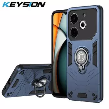 KEYSION Противоударный бронированный чехол для Tecno Pova 6 Neo 4G Защитное кольцо для объектива камеры Подставка Задняя крышка телефона для Tecno Pova 6 Neo 4G for Pova 6 Neo 4G синий