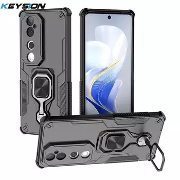 KEYSION Противоударный бронированный чехол для VIVO V40 Pro 5G Мягкий силиконовый + PC Вертикальный металлический чехол-подставка для телефона VIVO V40 5G V40 Pro for VIVO V40 чёрный
