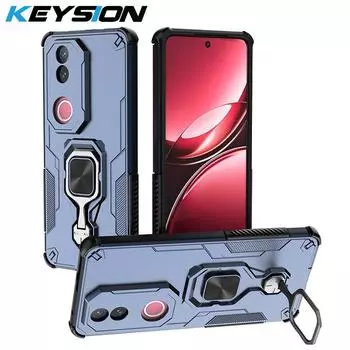 KEYSION Противоударный бронированный чехол для VIVO V50 5G Мягкий силиконовый + PC Вертикальный металлический чехол-подставка для телефона Задняя крышка для VIVO V50 5G for VIVO V50 чёрный