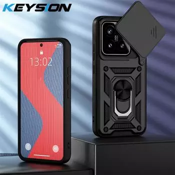 KEYSION Противоударный бронированный чехол для Xiaomi 15 5G Мягкий силиконовый + защитное кольцо для камеры из поликарбоната Чехол-подставка для телефона Xiaomi 15 Pro for Xiaomi 15 чёрный