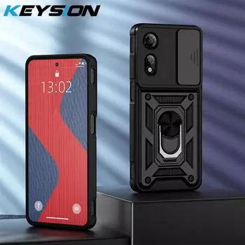 KEYSION Противоударный бронированный чехол для ZTE nubia Neo 2 5G со сдвижной шторкой для защиты объектива камеры, кольцом-подставкой, задняя крышка для телефона для nubia Neo 2 5G for nubia Neo 2 5G чёрный