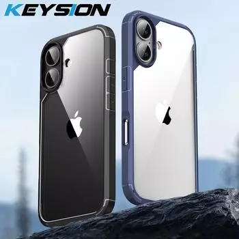 KEYSION противоударный бронированный прозрачный чехол для iPhone 16 Plus 15 HD прозрачный мягкий силикон + задняя крышка для телефона из ПК для iPhone 15 Plus 16 for iPhone 15 синий