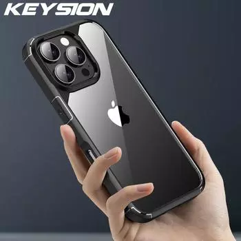 KEYSION Противоударный бронированный прозрачный чехол для iPhone 16 Pro Max HD Прозрачный мягкий силикон + задняя крышка для телефона из ПК для iPhone 15 Pro Max for iPhone 15 Pro синий