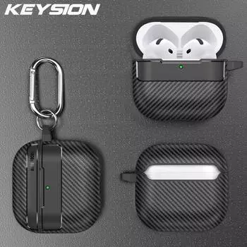 KEYSION Противоударный чехол для AirPods 4 с текстурой из углеродного волокна Мягкий силиконовый чехол для наушников Bluetooth из ТПУ для AirPods 4th for AirPods 4 белый