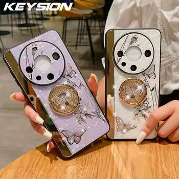 KEYSION Противоударный чехол для Huawei Mate 60 Pro+ 50 40 30 Pro Butterfly Ring Stand Phone Back Cover для Huawei nova 12s 11 10 Pro for Huawei Nova 10 золотой