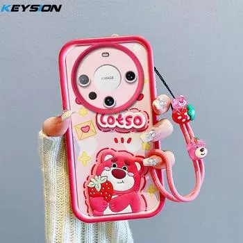 KEYSION Противоударный чехол для Huawei Mate 60 Pro с ремешком, мягкий силиконовый чехол с милой 3D-мультяшной куклой для телефона Mate 60 Pro+ for Huawei Mate 60