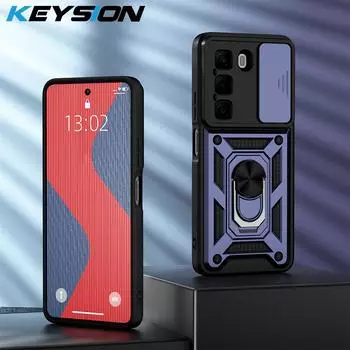 KEYSION Противоударный чехол для Infinix Hot 50 Pro 4G Slide Camera Защитное кольцо Подставка для телефона Задняя крышка для Infinix Hot 50 Pro 4G for Hot 50 Pro 4G красный