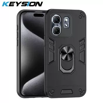 KEYSION Противоударный чехол для Infinix Hot 50i Silicone + PC Camera Защитное кольцо Подставка для телефона Задняя крышка для Infinix Smart 9 9 HD for Smart 9 синий