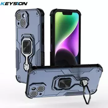 KEYSION Противоударный чехол для iPhone 15 Pro Max Мягкий силиконовый + PC вертикальный чехол-подставка для телефона на заднюю панель для iPhone 15 15 Plus for iPhone 15 синий