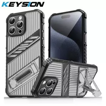 KEYSION Противоударный чехол для iPhone 15 Pro Max 15 Plus Прозрачный PC+силиконовый чехол-подставка для телефона для iPhone 15 Pro Max for iPhone 15 золотой