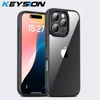 KEYSION Противоударный чехол для iPhone 16 15 Pro Max Силикон+ПК Ультратонкий HD Прозрачный Чехол на заднюю панель телефона для iPhone 15 16 Pro Max for iPhone 15 Pro чёрный