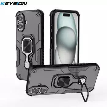 KEYSION Противоударный чехол для iPhone 16 Pro Max 16 Plus Мягкий силиконовый + PC вертикальный чехол-подставка для телефона на заднюю панель для iPhone 16 Pro Max for iPhone 16 чёрный