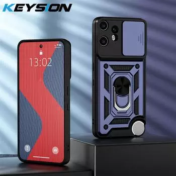 KEYSION Противоударный чехол для Nothing CMF Phone 2 Pro со сдвижной защитой камеры, металлической кольцевой подставкой, чехол для CMF Phone 2 Pro for CMF Phone 2 Pro синий
