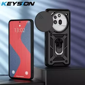 KEYSION Противоударный чехол для Nothing Phone 3A Pro Slide Camera Lens Protection Metal Ring Stand Phone Cover для Nothing 3A Pro for Nothing 3A Pro чёрный