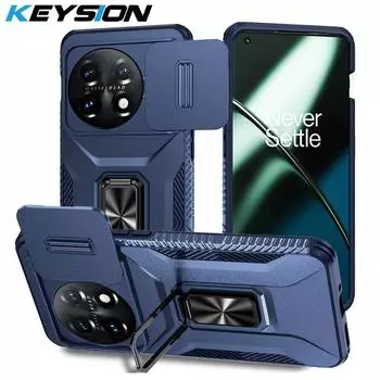 Противоударный чехол KEYSION для OnePlus 11 5G Slide Push Pull, защитное кольцо для объектива камеры, подставка, чехол для телефона One Plus 1+ 11 5G for OnePlus 11 5G красный