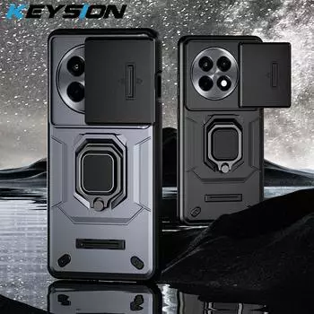 KEYSION Противоударный чехол для OnePlus 13R 5G 1+13R Slide Camera Lens Защитное кольцо Подставка для телефона Задняя крышка для OnePlus Ace 5 Pro for OnePlus 13R зелёный