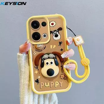 KEYSION Противоударный чехол для OPPO Reno13 Pro 5G с ремешком, мягкий силиконовый чехол для телефона с милой 3D-мультяшной куклой для OPPO Reno 13 5G for OPPO Reno13 5G