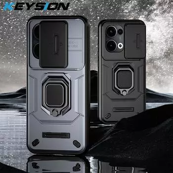 Противоударный чехол KEYSION для OPPO Reno13 Pro 5G, защитное кольцо для объектива камеры, подставка, задняя крышка для OPPO Reno 13 Pro 5G for OPPO Reno13 5G зелёный