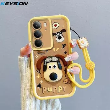 KEYSION Противоударный чехол для Realme C75x с ремешком, мягкий силиконовый милый 3D-мультяшный чехол для телефона-куклы для OPPO Realme 14x 5G for Realme C75x
