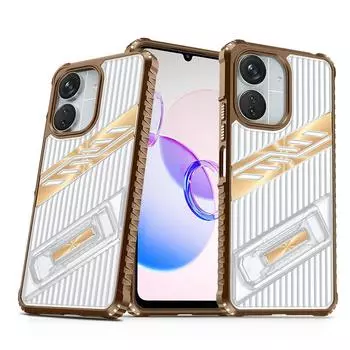 KEYSION Противоударный чехол для Redmi 13C 4G 5G Прозрачный ПК + Мягкий силиконовый чехол-подставка для телефона Xiaomi POCO C65 for Redmi 13C золотой