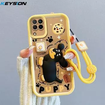 Противоударный чехол KEYSION для Samsung A12 A22 4G со шнурком, силиконовый милый 3D-чехол для телефона с мультяшной куклой для Galaxy M32 M12 for Samsung A12
