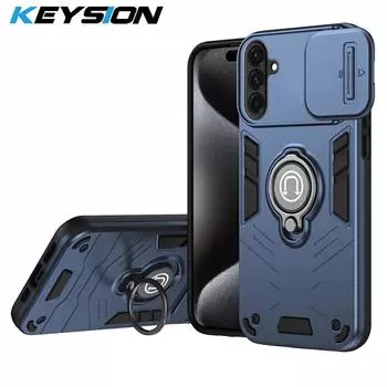 KEYSION Shockproof Case for Samsung A36 A56 5G Silicone+PC Slide Camera Protection Ring Stand Phone Cover for Galaxy A56 A36 5G for Samsung A36 5G синий