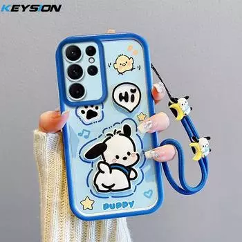 KEYSION Противоударный чехол для Samsung S24 Ultra S24+ S24 FE со шнурком Силиконовый 3D мультяшный чехол для телефона с куклой для Galaxy S23 Ultra for Galaxy S24