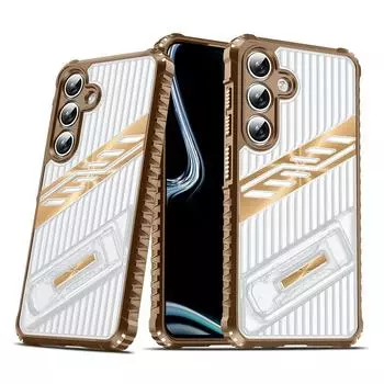 KEYSION Противоударный чехол для Samsung S25 Ultra 5G S24 FE Прозрачный ПК + силиконовый чехол-подставка для телефона Galaxy S24 Ultra for Galaxy S25 золотой
