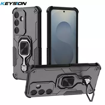 KEYSION Противоударный чехол для Samsung S25 Ultra 5G Мягкий силиконовый + PC Вертикальный металлический чехол-подставка для телефона Задняя крышка для Galaxy S25+ Plus for Galaxy S25 чёрный