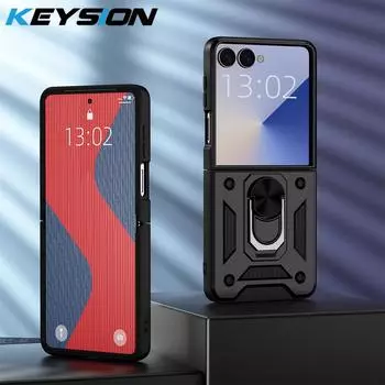 KEYSION Противоударный чехол для Samsung Z Flip 7 6 5 Силикон+ПК Защита с подставкой-кольцом Задняя крышка для телефона для Galaxy Z Flip 5 6 7 5G for Galaxy Z Flip 7 чёрный