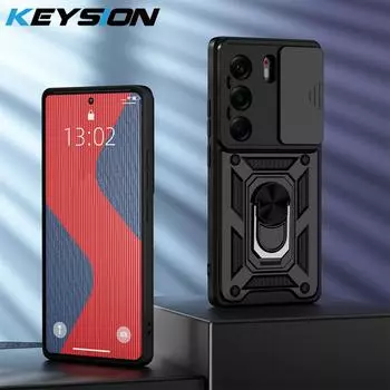 KEYSION Противоударный чехол для TECNO Camon 40 Pro 5G Защита камеры-слайдера Металлическая кольцевая подставка Задняя крышка телефона для Camon 40 Pro 5G for Camon 40 Pro 5G чёрный