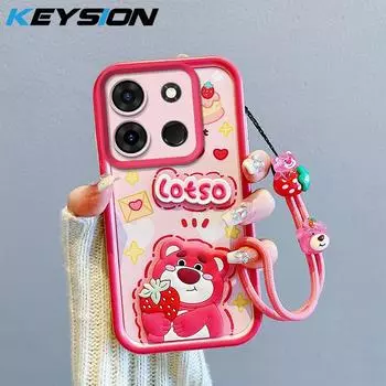 KEYSION Shockproof Case for TECNO Spark Go 2023 with Lanyard Silicone Cute 3D Cartoon Doll Phone Cover for TECNO Pop 7 Pro for Spark Go 2023