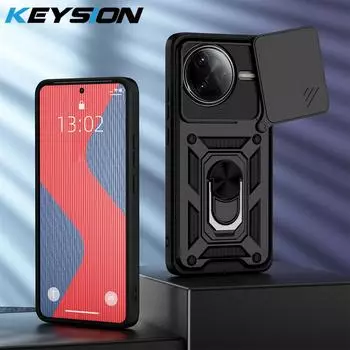 KEYSION Противоударный чехол для Xiaomi POCO F7 Ultra Silicone+PC Slide Camera Protection Ring Stand Phone Cover для POCO F7 Ultra for POCO F7 Ultra чёрный