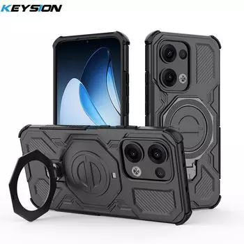 KEYSION Противоударный магнитный чехол для OPPO Reno13 5G 13 Pro с вертикальной металлической подставкой-кольцом для просмотра в режиме реального времени, задняя крышка для телефона OPPO Reno13 Pro 5G for OPPO Reno13 5G чёрный