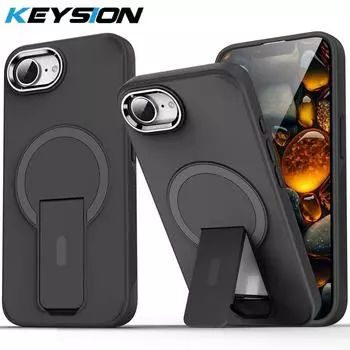 KEYSION Противоударный полупрозрачный чехол для MagSafe для iPhone 16e 2025 Силикон+ПК Подставка Беспроводная зарядка Матовый Прозрачный чехол for iPhone 16e