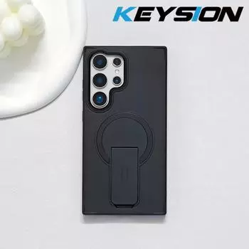 KEYSION Противоударный полупрозрачный чехол для Samsung S25 Ultra 5G S25+ S25 Edge с подставкой, беспроводной зарядкой, матовая прозрачная задняя крышка for Galaxy S25