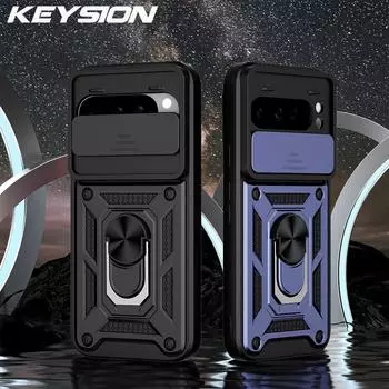 KEYSION Противоударный защитный чехол для Google Pixel 9 Pro XL Slide, защитное кольцо для объектива камеры, подставка для телефона, чехол для Google Pixel 8A for Pixel 8A красный