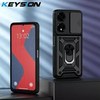 KEYSION Противоударный защитный чехол для Itel P55 5G из силикона + поликарбоната, защитное кольцо для объектива камеры, подставка для телефона, чехол для Itel P55 5G for Itel P55 5G чёрный