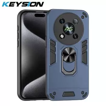 KEYSION Противоударный бронированный чехол для Itel RS4 Мягкий силикон+ПК Защитное кольцо для объектива камеры Подставка Задняя крышка для телефона для Itel RS4 for Itel RS4 синий