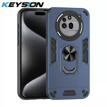 KEYSION Противоударный защитный чехол для Nothing Phone 3A Pro Мягкий силиконовый чехол + PC Ring Stand для телефона, задняя крышка для Nothing Phone 3A Pro for Nothing 3A Pro синий