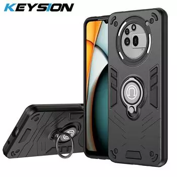 KEYSION Противоударный защитный чехол для Nothing Phone 3A Pro Мягкий силиконовый + металлическое кольцо-подставка для телефона PC Задняя крышка для Nothing 3A Pro for Nothing 3A Pro чёрный